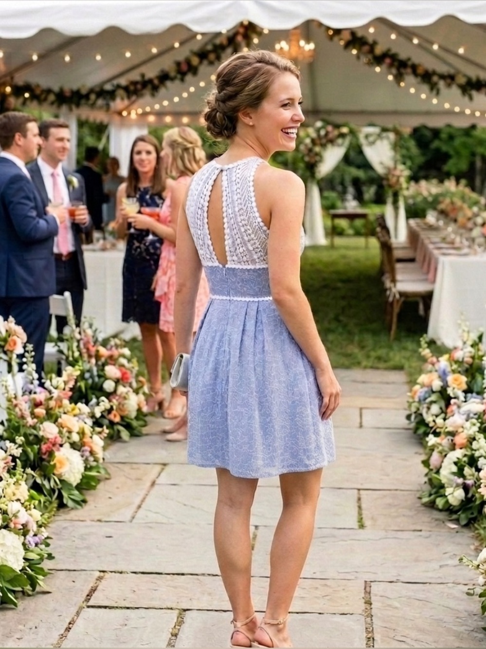 Lilly Pulitzer Tori Fit & Flare Eyelet Wedding Guest Dress Crew Blue Size 16 EUC